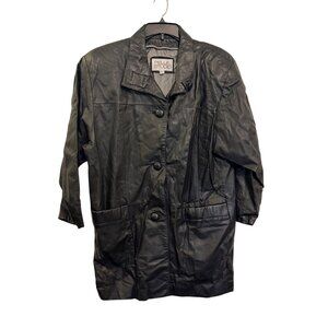 Vintage Pelle Studio Black Leather Button-Front Jacket Medium Made In Korea